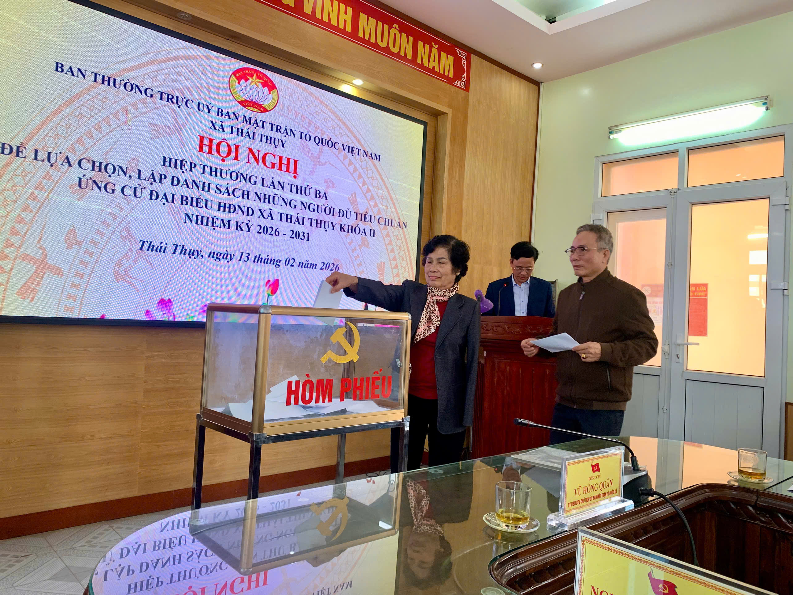 Hội nghị hiệp thương lần thứ ba để lựa chọn, lập danh sách những người đủ tiêu chuẩn ứng cử đại biểu HĐND xã Thái Thuỵ khóa II, nhiệm kỳ 2026 - 2031