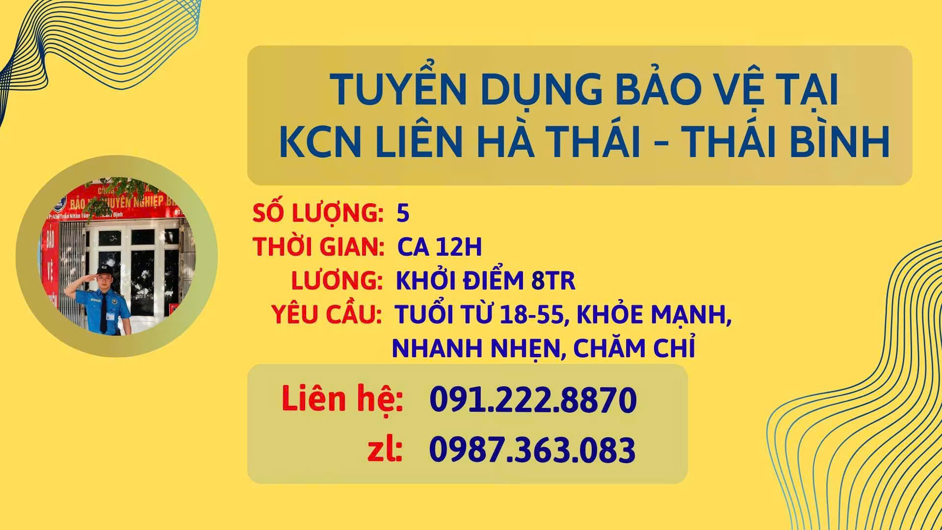 Thông báo Tuyển dụng bảo vệ tại KCN Liên Hà Thái - Thái Thuỵ