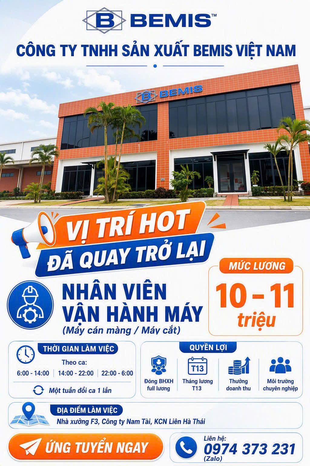 Tuyển dụng của Công ty TNHH Sản xuất Bemis Việt Nam