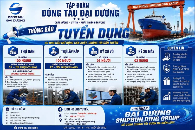 TẬP ĐOÀN ĐÓNG TÀU ĐẠI DƯƠNG TUYỂN DỤNG